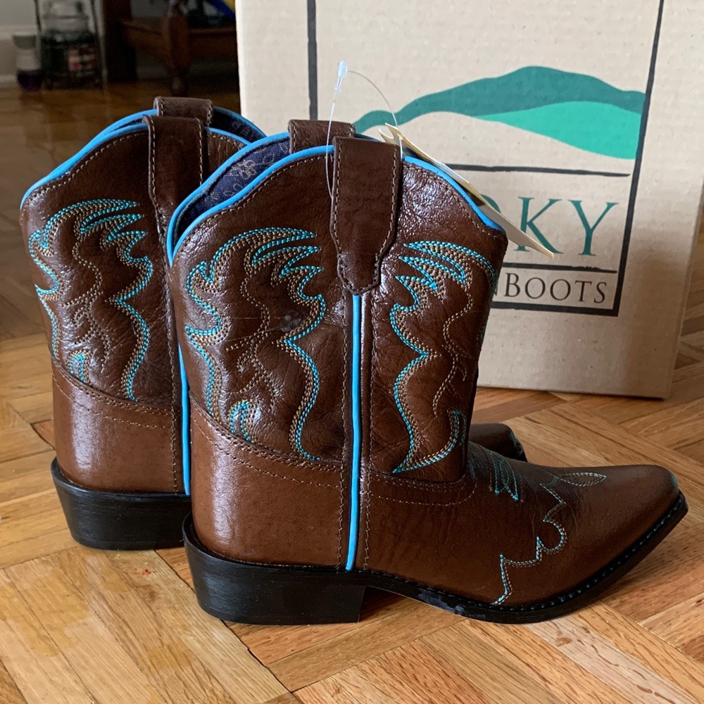 NIB Smoky Mountain - Brown Leather Boots w/ Teal Stitching - Child Size 1.5